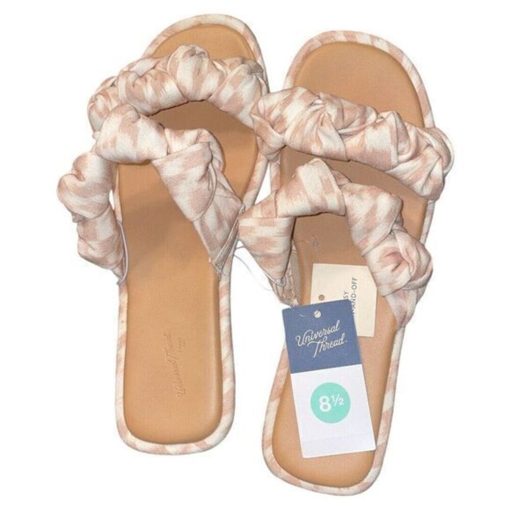 Universal Thread Meg Knotted Fabric Slide Sandals Almond Beige Women's‎ 8.5 NWT